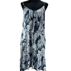 Tropical Leaf Print Midi‎ Dress Spaghetti Strap Tie Waist boho resort